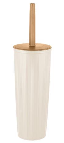 Набор для туалета (ершик+подставка) Wood, высокий с крышкой, сливочный/бук                          